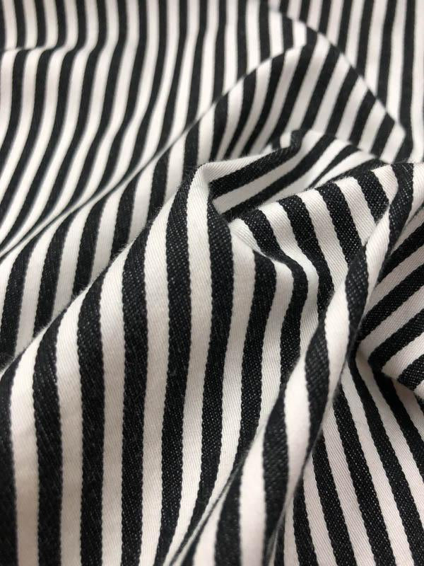 Prewashed Striped Printed Cotton Twill - Black / White
